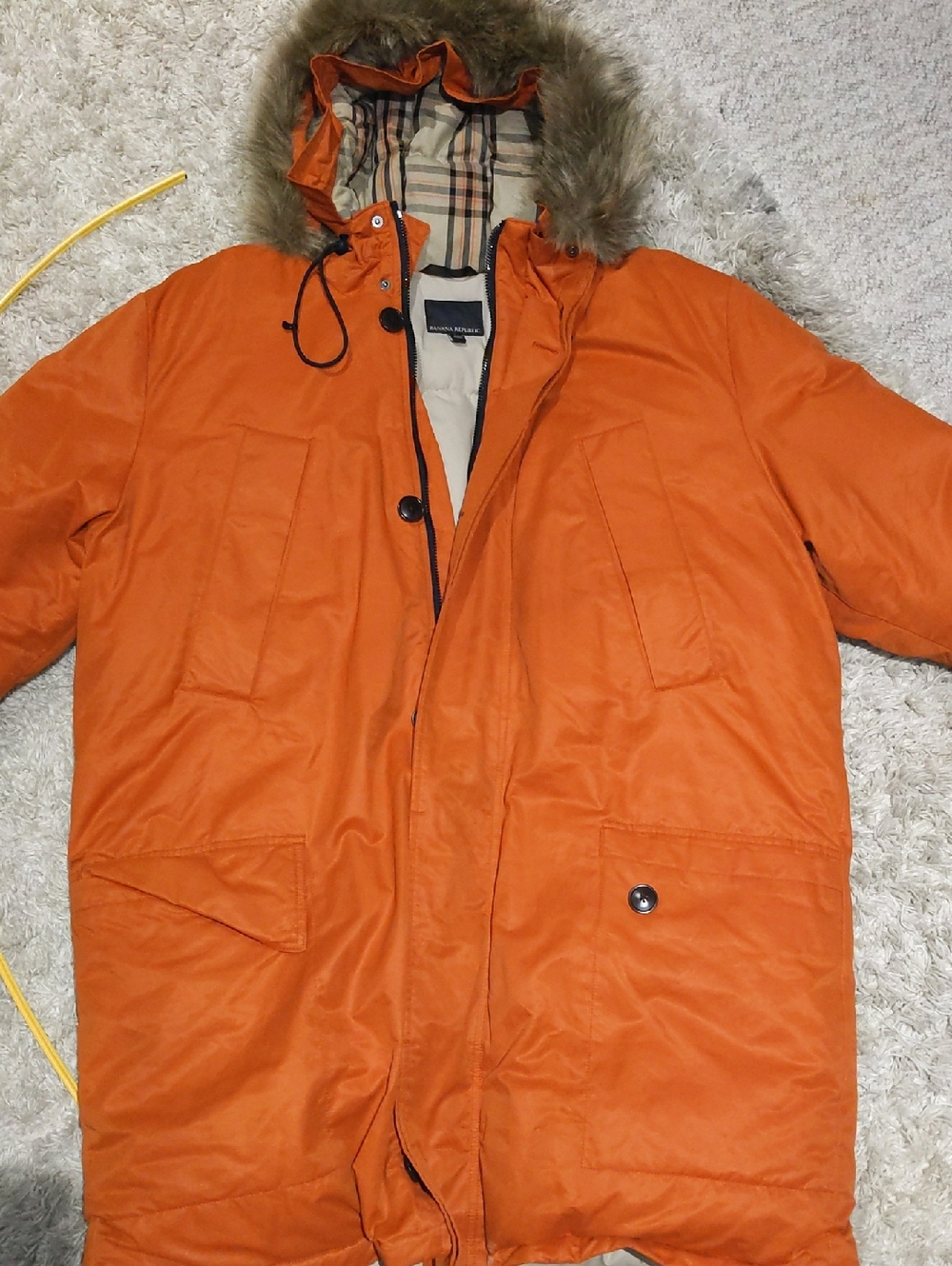 Banana Republic Orange Hooded Puffer with Faux Fur Trim